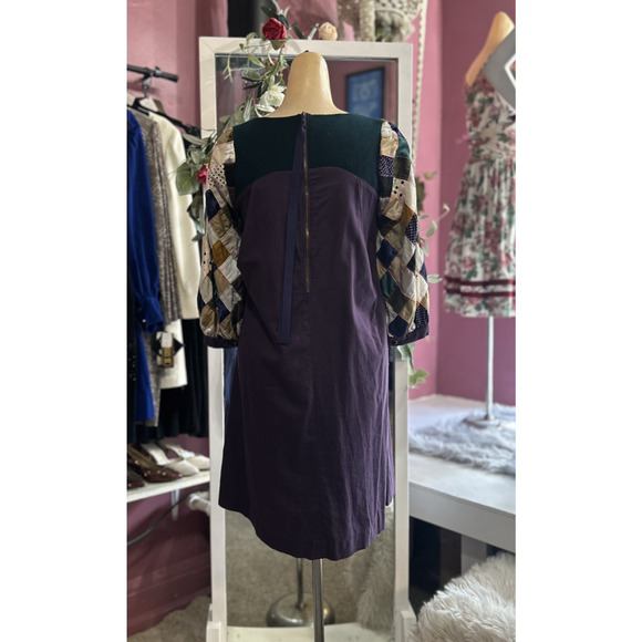Ahcahcum Japanese Designer Quilted Shift Dress Purple Green Mod Twee XS/S - Picture 6 of 8